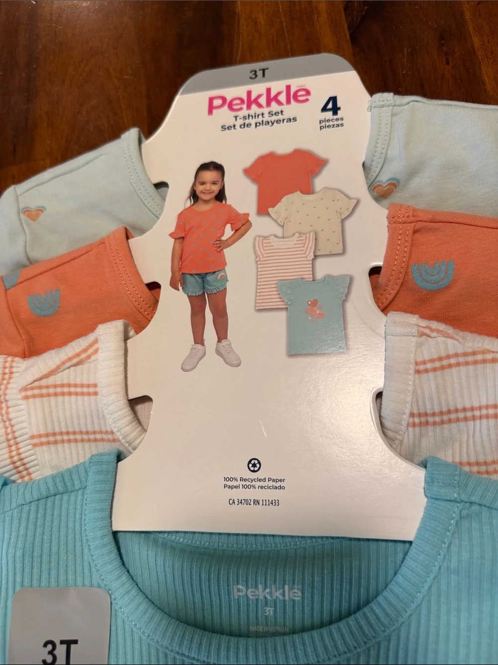 NWT Pekkle Girls 8-Piece Coral & Aqua T-Shirt and Shorts, Mix and Match Set - 3T